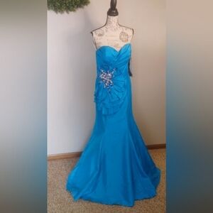Lafee E147010 Mermaid Strapless Low Back Prom Dress Sz 10 Turquoise